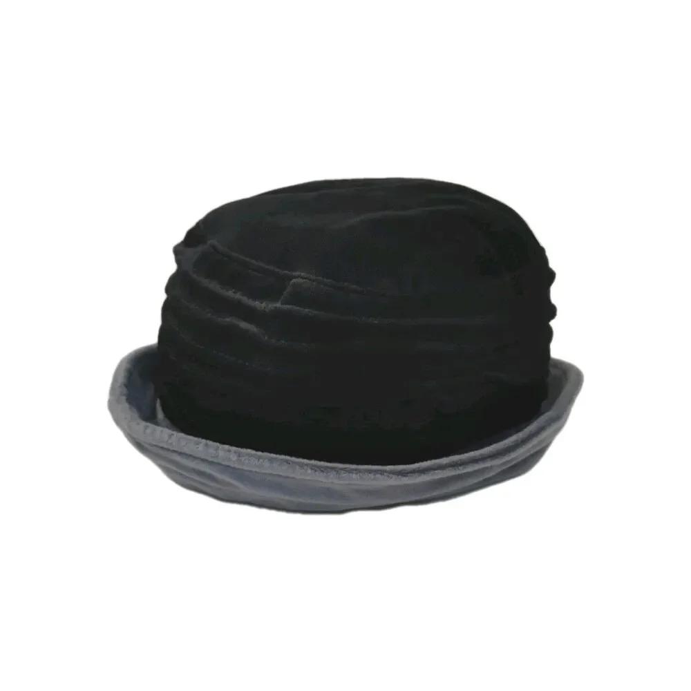 Packable Velvety Hat with Flower Gray Black Purple Never Worn One Size
